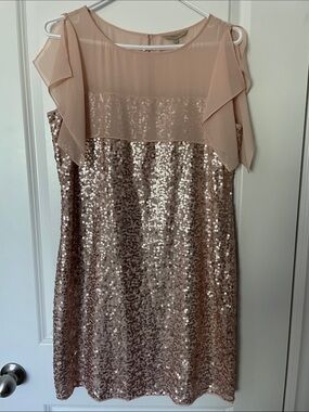RW&CO. Rose Gold Sequin Midi Dress
